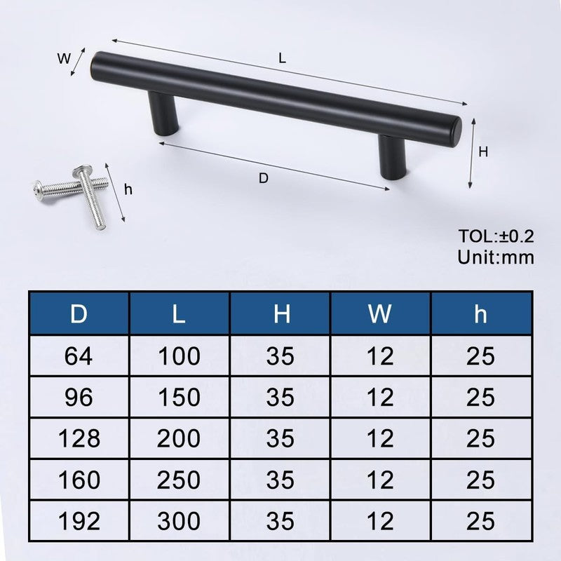 Matte Black Kitchen Handles 64Mm Stainless Steel T Bar Cupboard Drawer Pulls 2Pk Unbranded