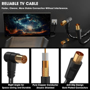 TV Aerial Cable 10M Coaxial Lead 75Ohm IEC Male Right Angle Copper HD 3C2V Unbranded