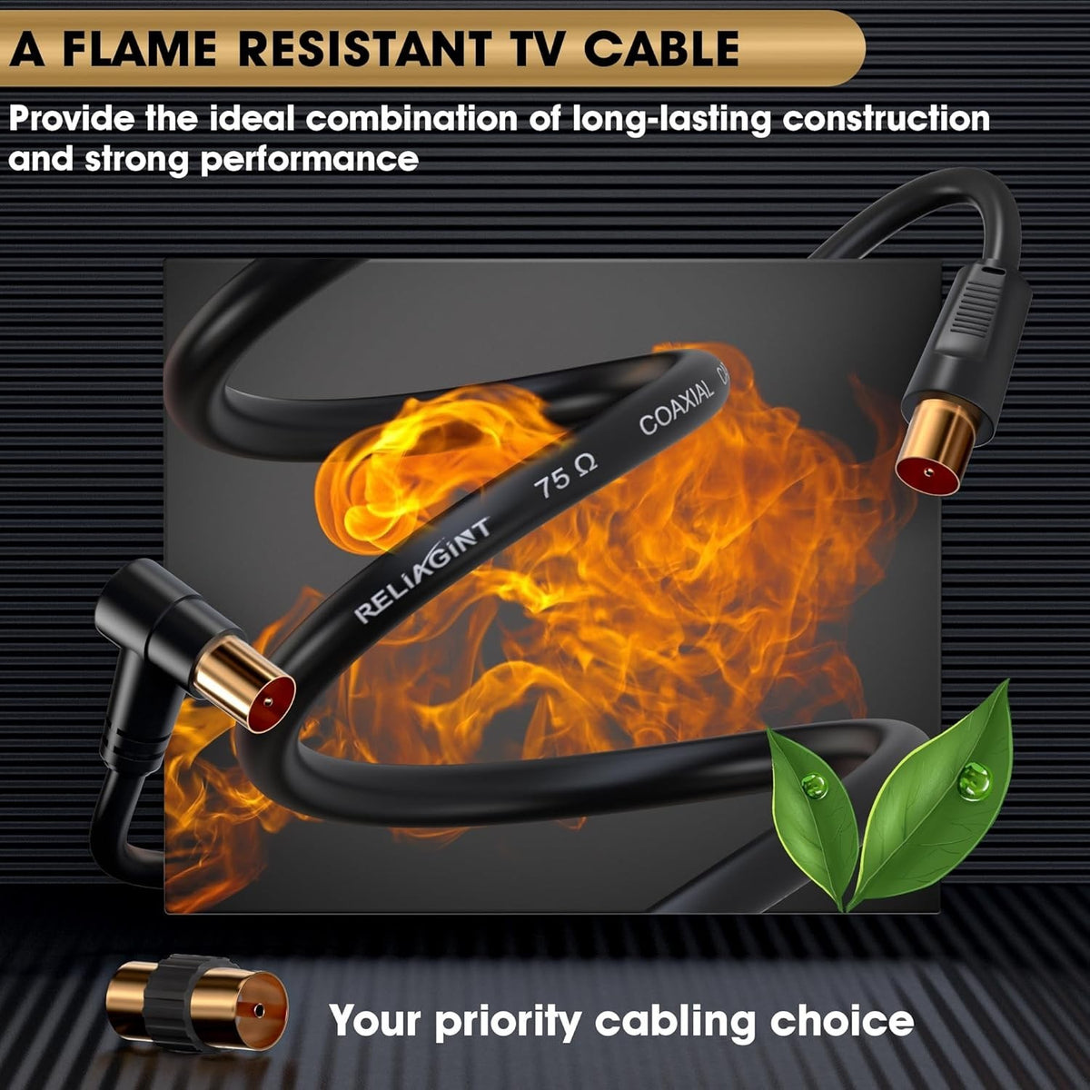 TV Aerial Cable 10M Coaxial Lead 75Ohm IEC Male Right Angle Copper HD 3C2V Unbranded