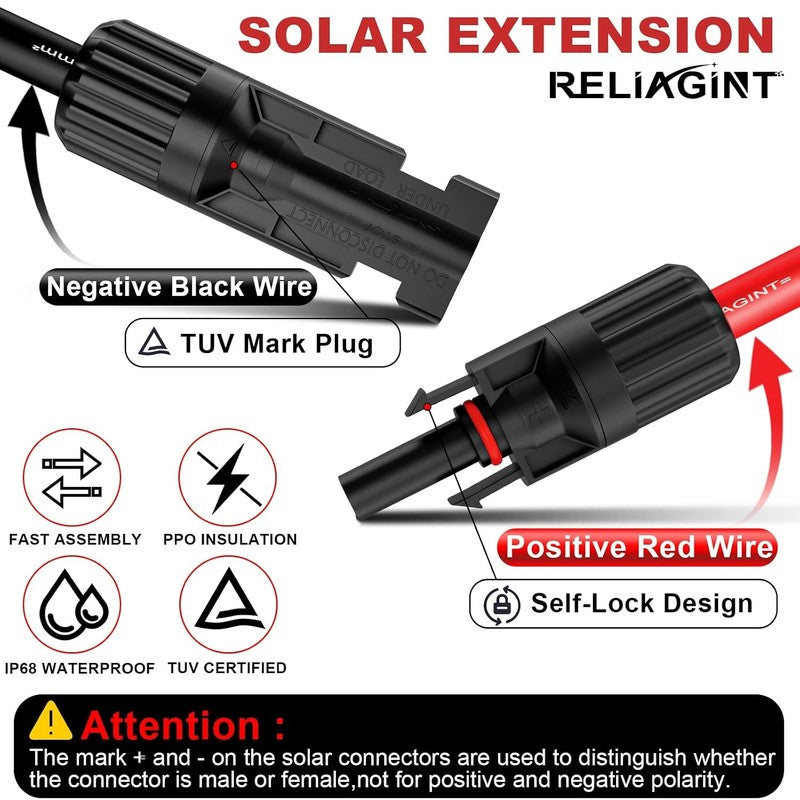 Solar Extension Cable Kit 4Mm 11AWG Tinned Copper IP67 Pre Crimped Wire 3M 3M