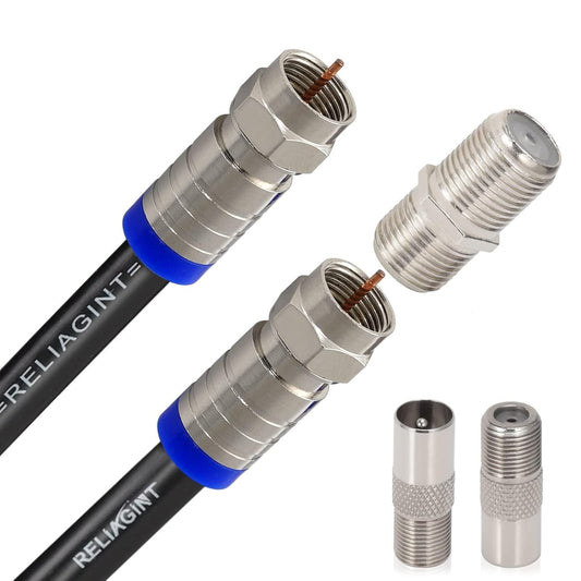 1M RG6 TV Coaxial Cable 75Ohm Satellite Aerial F Connectors Coupler Black 3GHz Unbranded