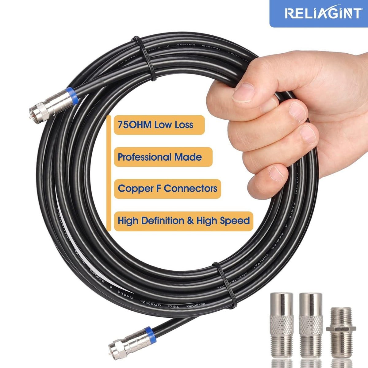 2M RG6 TV Coaxial Cable 75Ohm Satellite Aerial F Connectors Coupler White 3GHz Unbranded