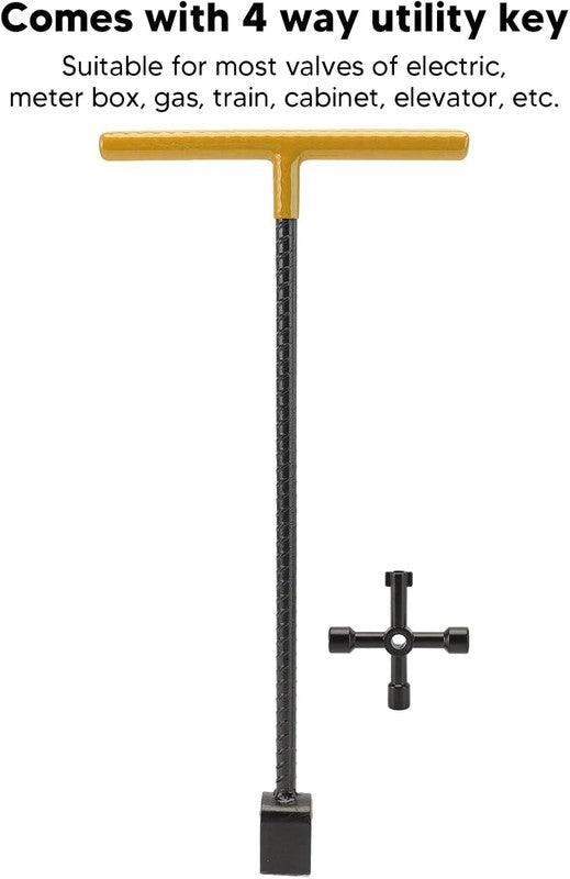 Water Meter Key 12 Inch T Handle Curb Valve Shut Off Tool 4 Way Utility Wrench Unbranded