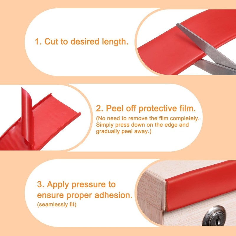 Red U Shape Edge Banding Self Adhesive TPE Furniture Trim Protector 40mm x 6M Unbranded
