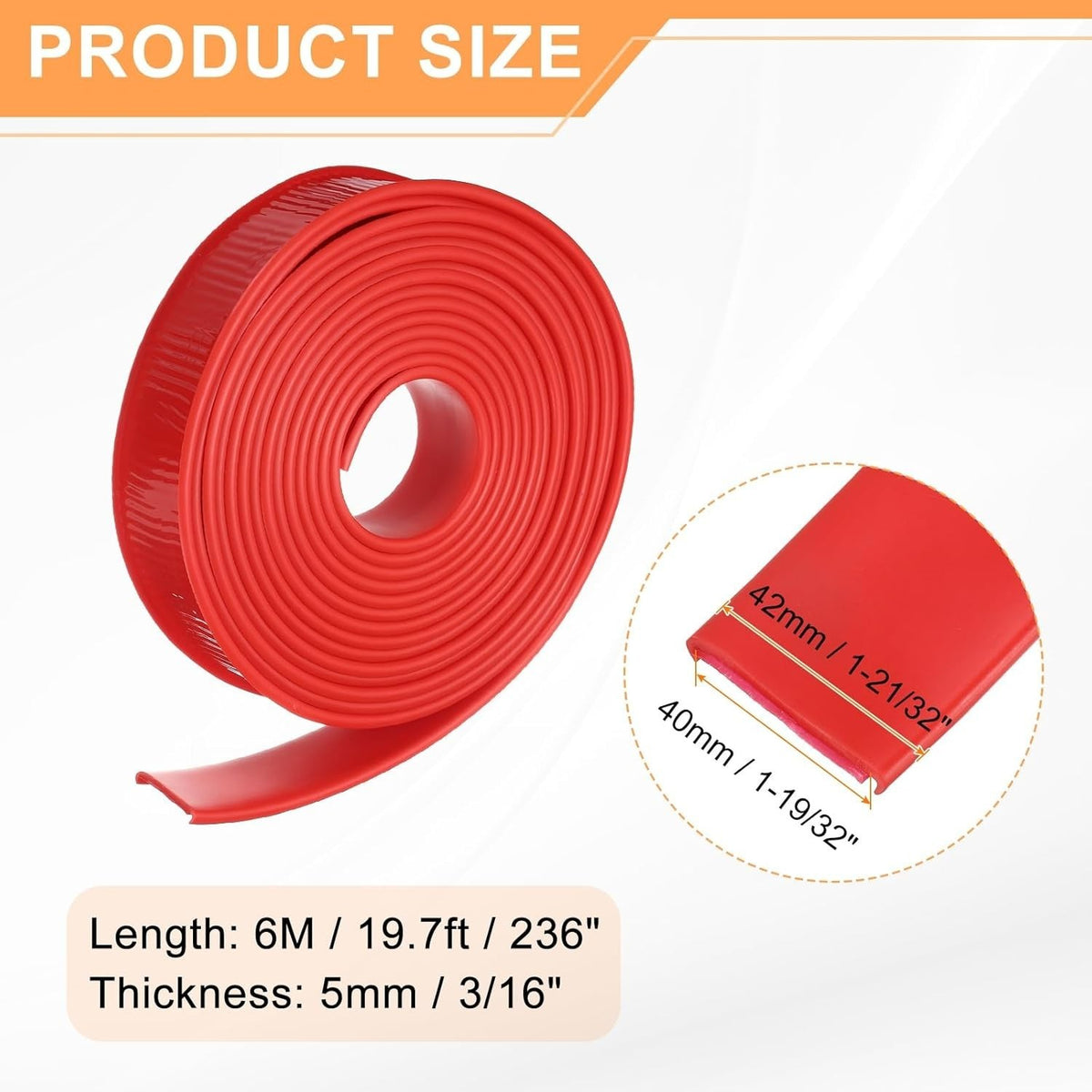 Red U Shape Edge Banding Self Adhesive TPE Furniture Trim Protector 40mm x 6M Unbranded