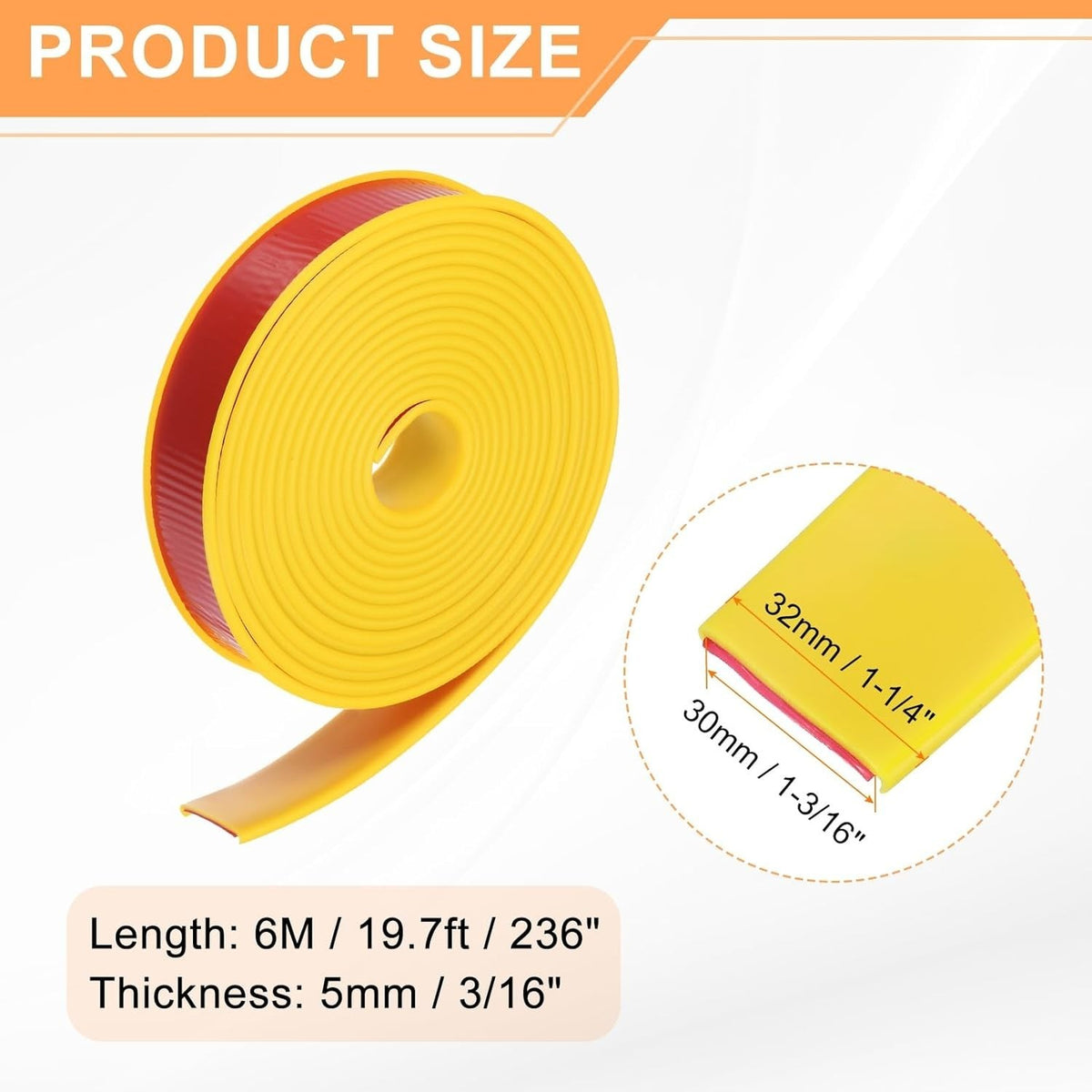 Yellow U Shape Edge Banding Self Adhesive TPE Furniture Trim Protector 30mm x 6M Unbranded