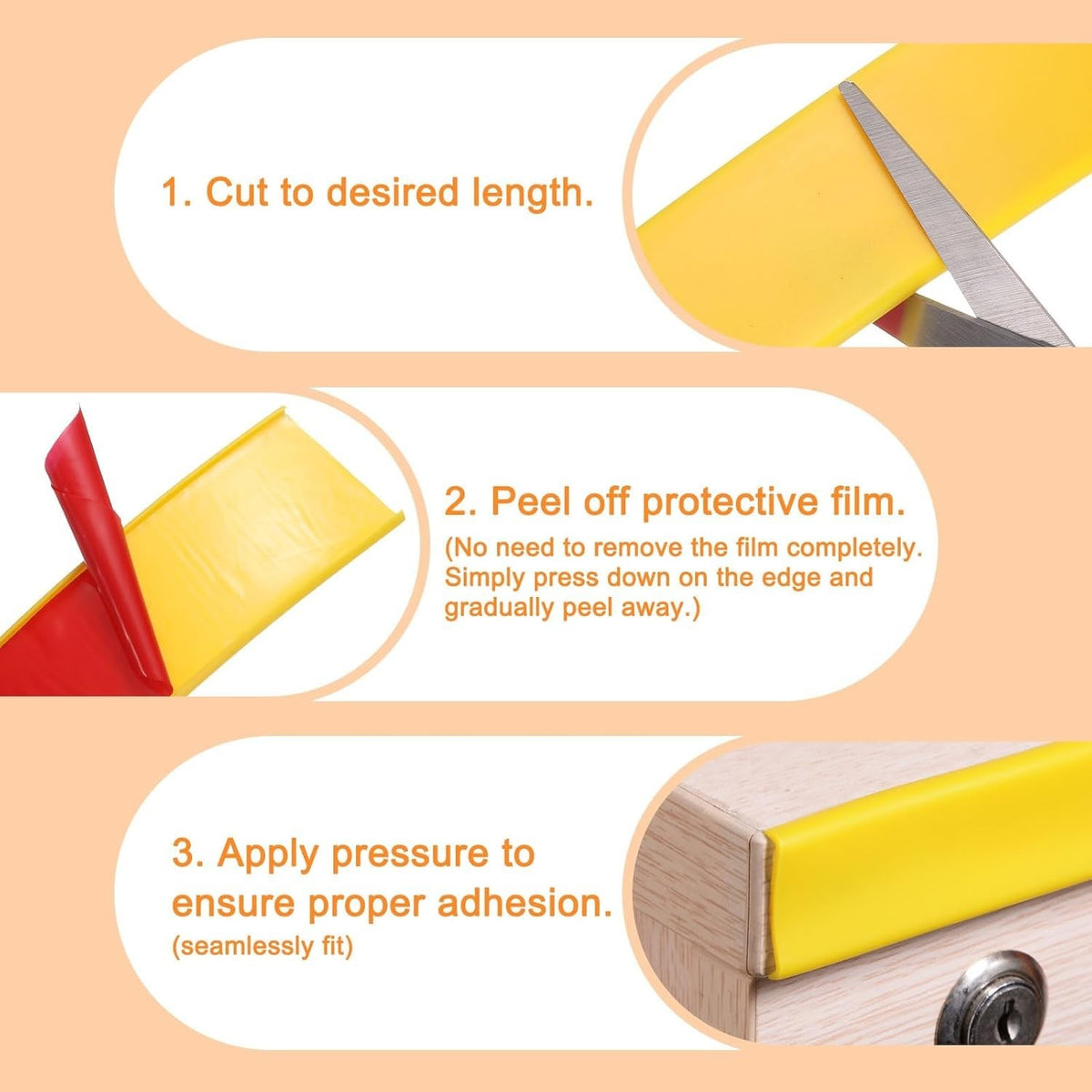 Yellow U Shape Edge Banding Self Adhesive TPE Furniture Trim Protector 32mm x 6M Unbranded