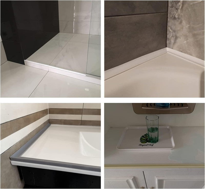 Shower Water Barrier Silicone Wet Room Floor Strip Grey 4M Bathroom Splash Guard Unbranded