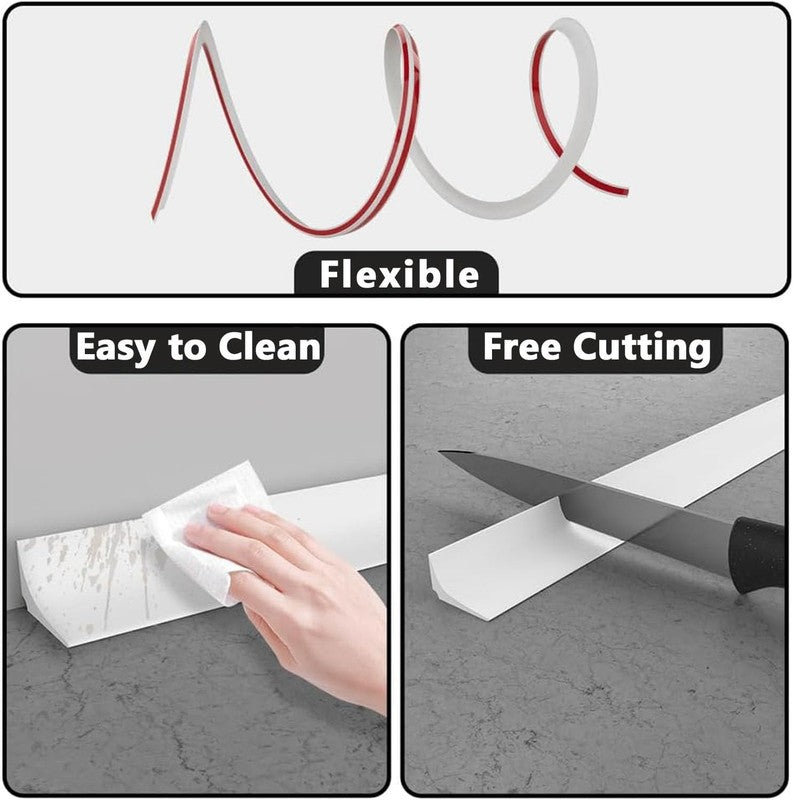 Shower Water Barrier Silicone Wet Room Floor Strip Grey 4M Bathroom Splash Guard Unbranded