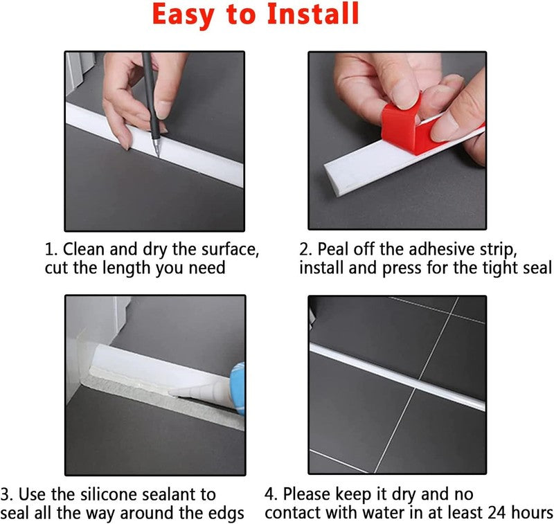 Shower Water Barrier Silicone Wet Room Floor Strip Grey 4M Bathroom Splash Guard Unbranded