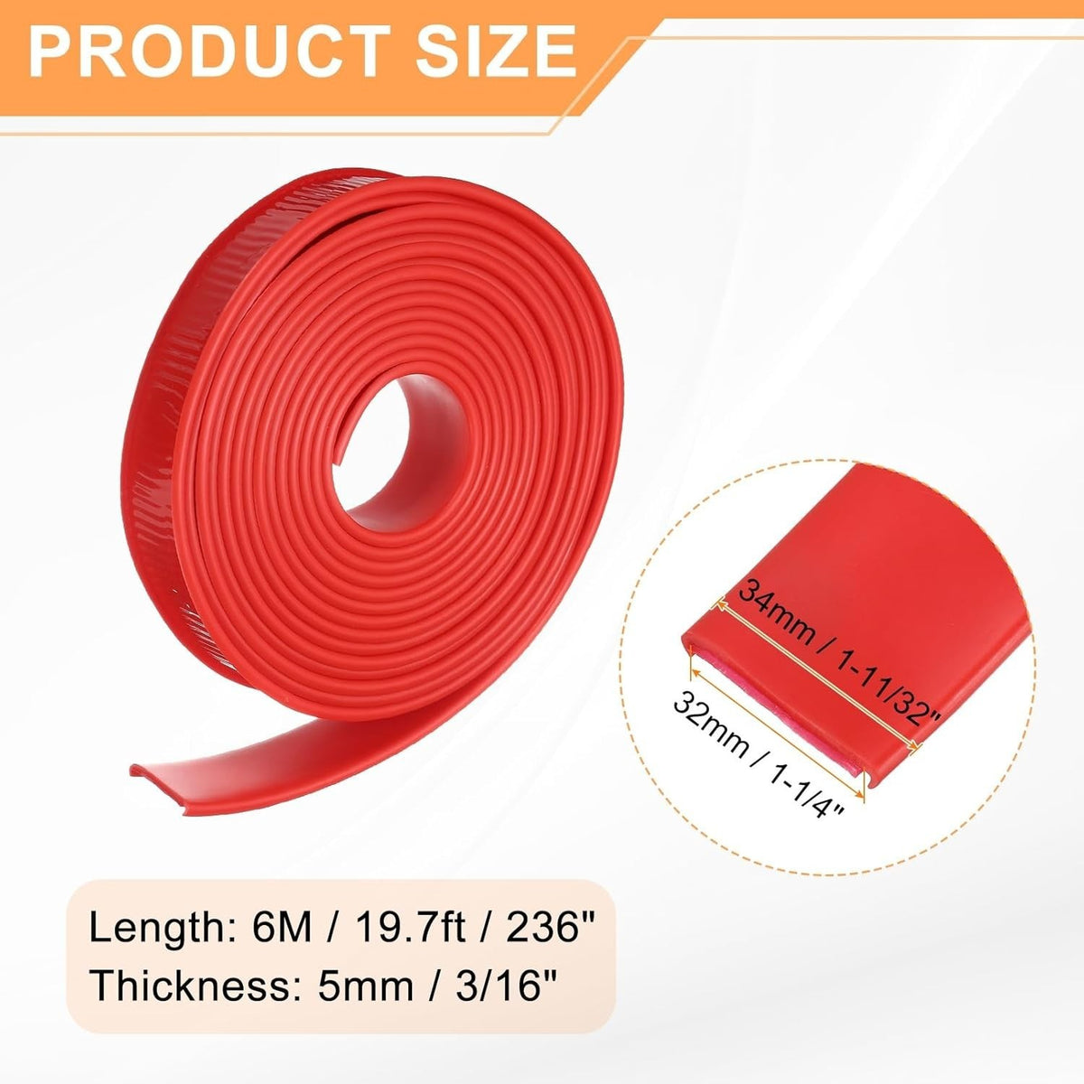 Red U Shape Edge Banding Self Adhesive TPE Furniture Trim Protector 32mm x 6M Unbranded