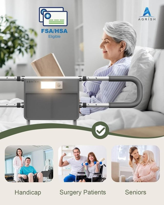 Adjustable Bed Safety Rail Elderly Adults Grab Handle Motion Light Storage Aid Unbranded