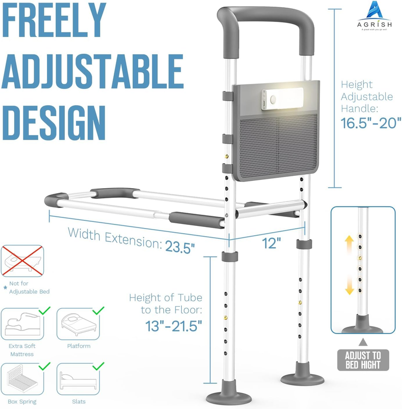 Bed Assist Rail Elderly Adults Safety Handle LED Light Support Storage Pouch Aid Unbranded