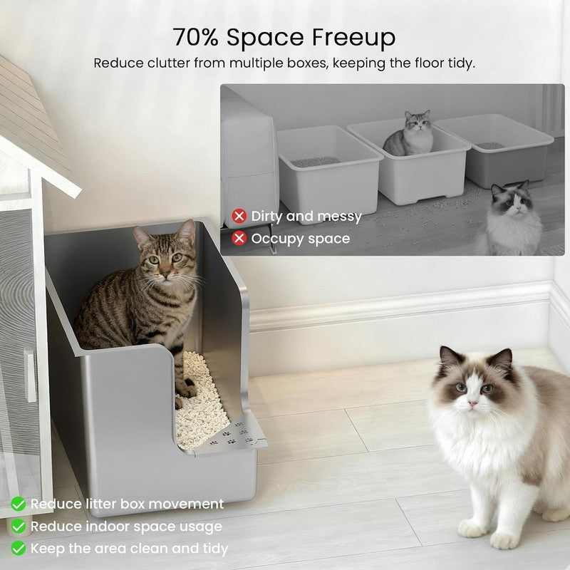 Stainless Steel Cat Litter Tray High Sided Metal Box Large Corner Entry Wheels Does not apply