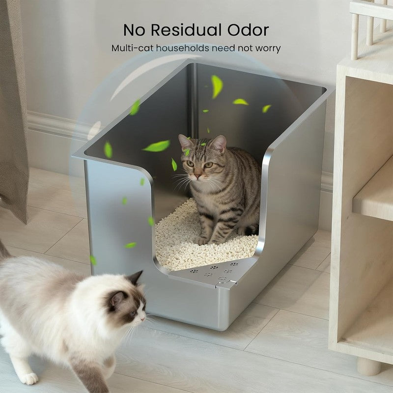 Stainless Steel Cat Litter Tray High Sided Metal Box Large Corner Entry Wheels Does not apply
