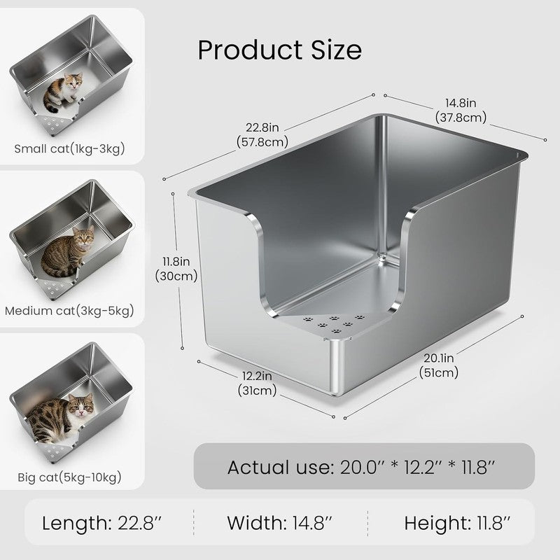 Stainless Steel Cat Litter Tray High Sided Metal Box Large Corner Entry Wheels Does not apply
