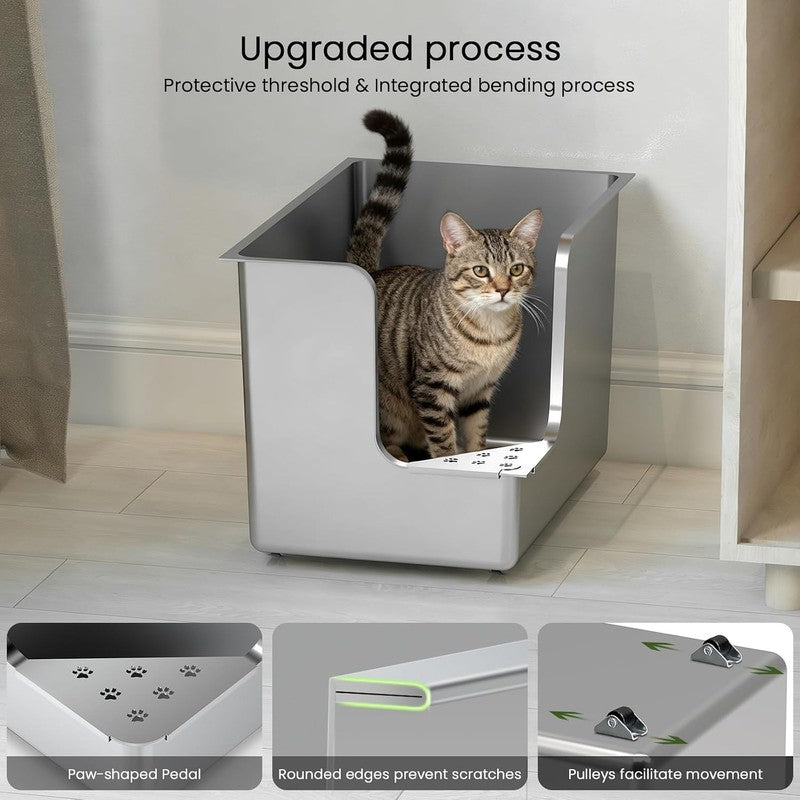 Stainless Steel Cat Litter Tray High Sided Metal Box Large Corner Entry Wheels Does not apply