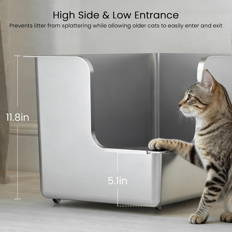 Stainless Steel Cat Litter Tray High Sided Metal Box Large Corner Entry Wheels Does not apply