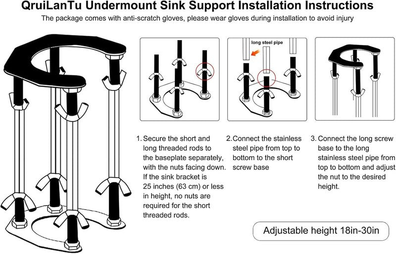Adjustable Undermount Sink Support Bracket Stainless Steel Kitchen Repair Stand Unbranded