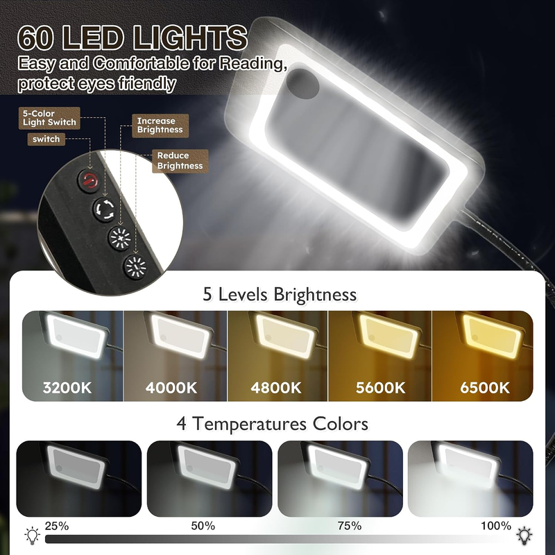 Magnifying Glass With Light 10X 30X 60 LED Floor Stand Clamp Reading Craft Lamp Does not apply