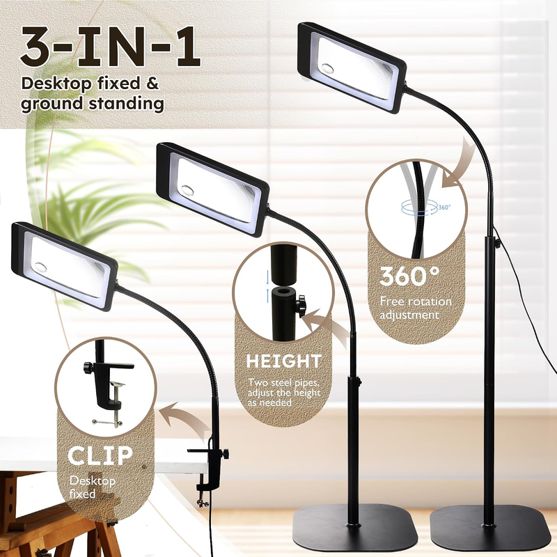 Magnifying Glass With Light 10X 30X 60 LED Floor Stand Clamp Reading Craft Lamp Does not apply