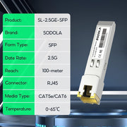 2.5G SFP RJ45 Transceiver 2.5GBase T Copper Module 1G 100Mbps 100M Hot Plug SFP+ Does not apply