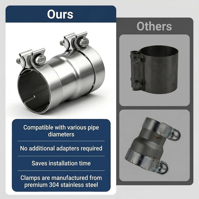 Exhaust Clamp 45 55mm Stainless Steel Sleeve Pipe Connector 140mm Reducer Repair Does not apply