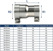 Exhaust Clamp 51-63mm Stainless Steel Sleeve Pipe Connector 140mm Reducer Repair Does not apply