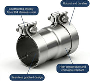 Exhaust Clamp 51-63mm Stainless Steel Sleeve Pipe Connector 140mm Reducer Repair Does not apply