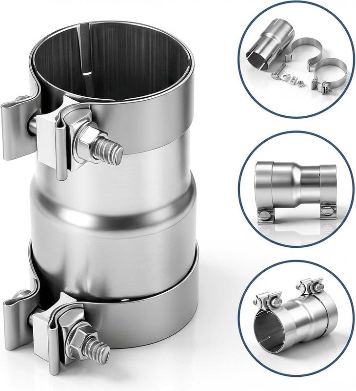 Exhaust Clamp 51-63mm Stainless Steel Sleeve Pipe Connector 140mm Reducer Repair Does not apply