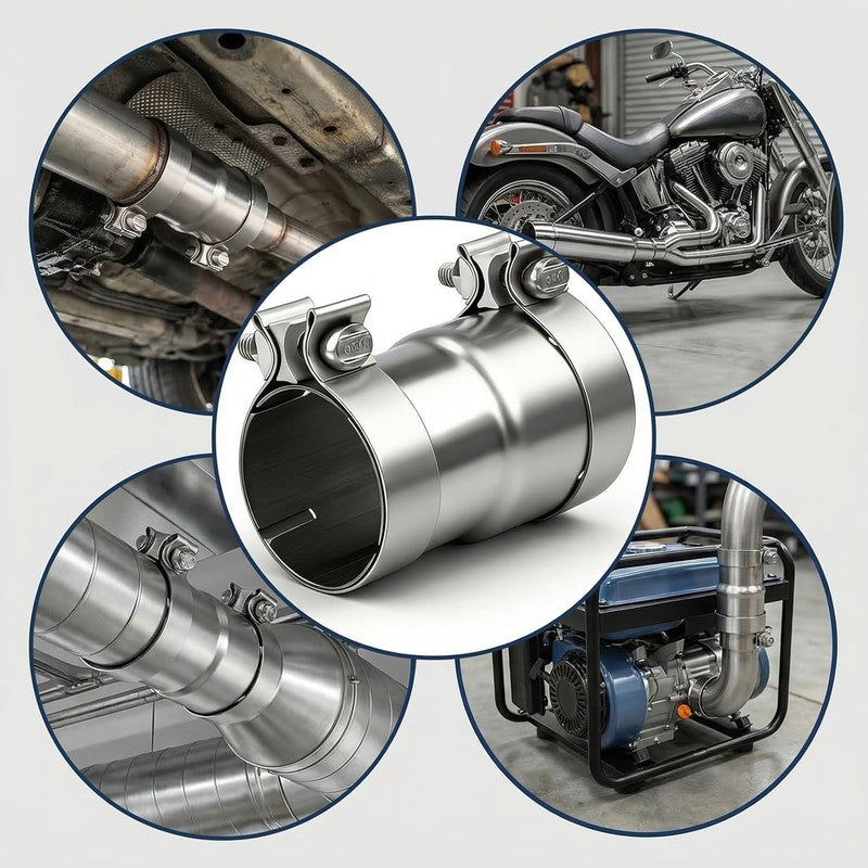 Exhaust Clamp 51-63mm Stainless Steel Sleeve Pipe Connector 140mm Reducer Repair Does not apply