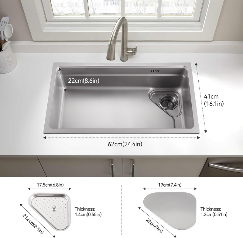 304 Stainless Steel Kitchen Sink Single Bowl Nano Drainer Basket Waste Kit Does not apply