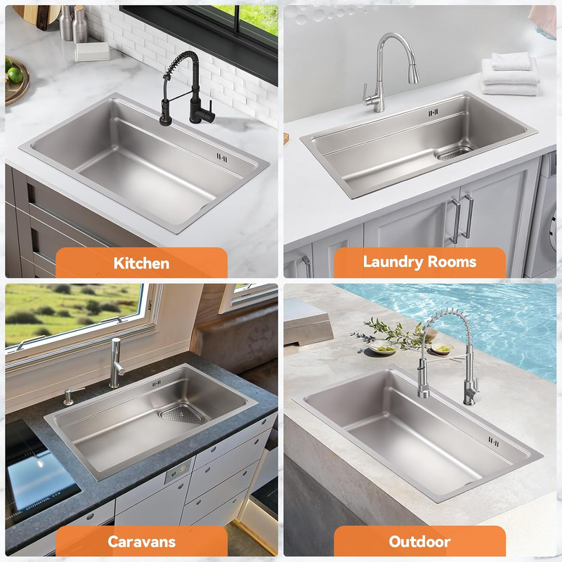 304 Stainless Steel Kitchen Sink Single Bowl Nano Drainer Basket Waste Kit Does not apply