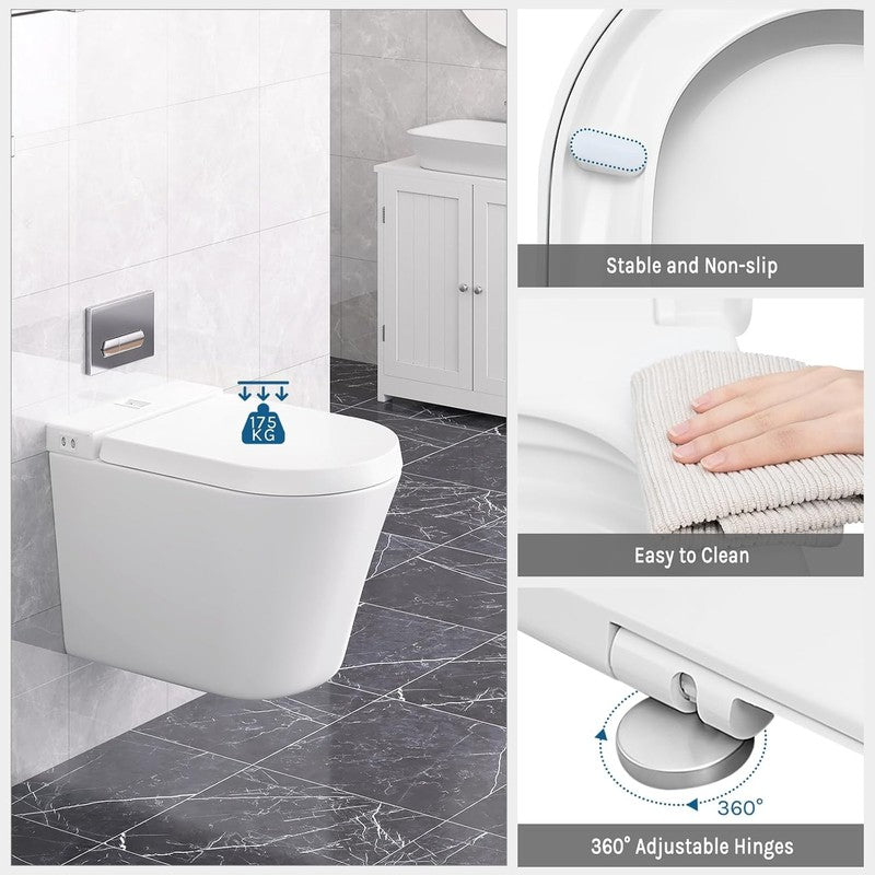 D Shape Toilet Seat Soft Close Quick Release White Heavy Duty Top Fixing Hinges Does not apply