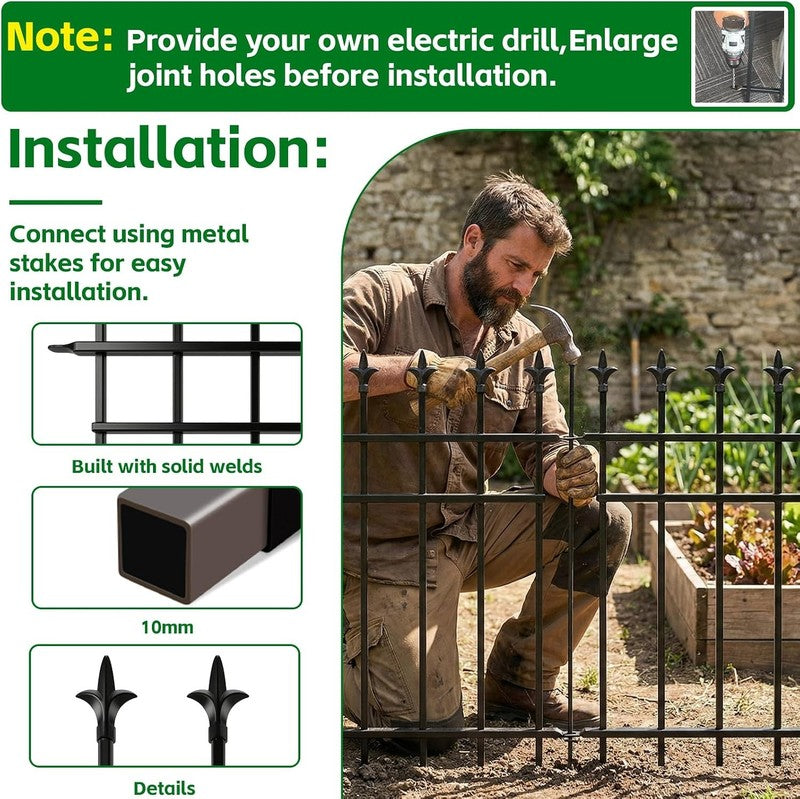 Metal Garden Fence Panels Decorative 5 Pack 71Cm High Rustproof Pet Barrier 2.8M Does not apply
