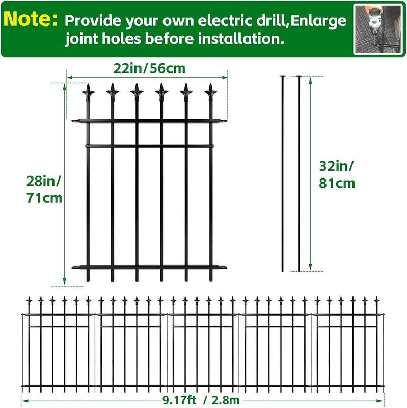 Metal Garden Fence Panels Decorative 5 Pack 71Cm High Rustproof Pet Barrier 2.8M Does not apply