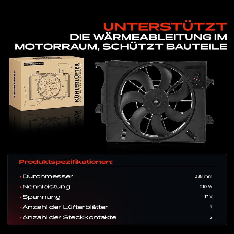 Radiator Cooling Fan fit Hyundai Accent Kia Rio 390mm 2 Pin 7 Blade With Frame Does not apply