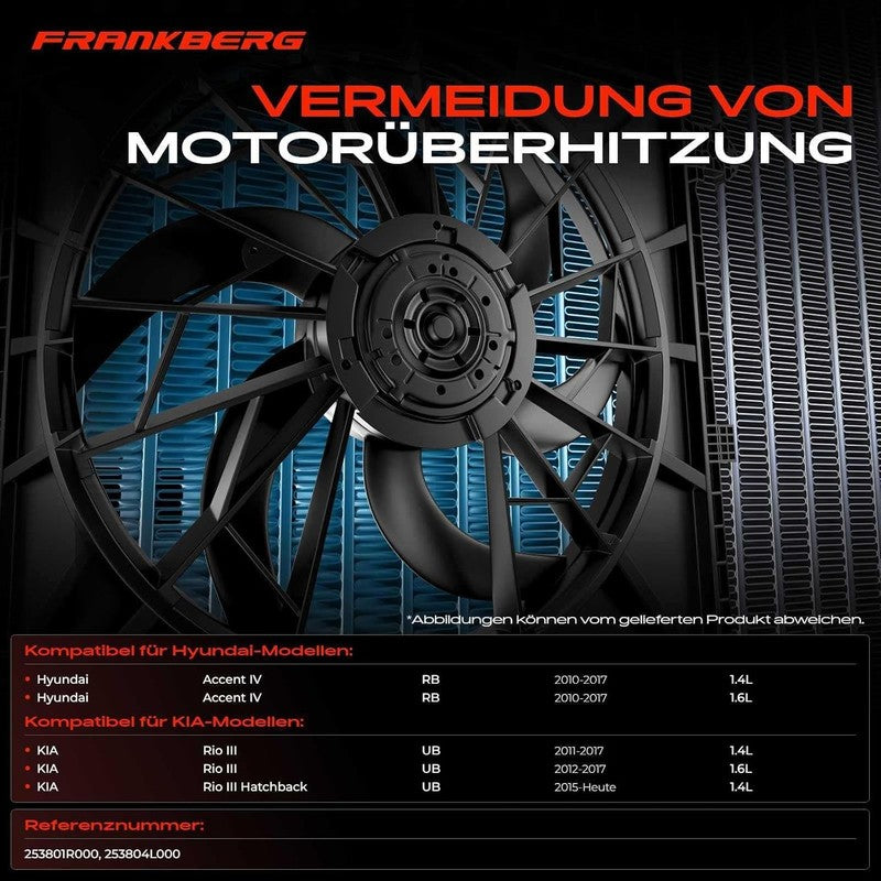 Radiator Cooling Fan fit Hyundai Accent Kia Rio 390mm 2 Pin 7 Blade With Frame Does not apply