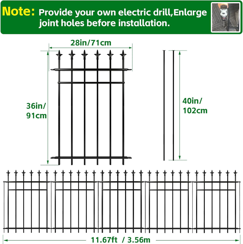 Metal Garden Fence Panels 5 Pack 91Cm High 3.5M Rustproof Pets Barrier Black Set Does not apply