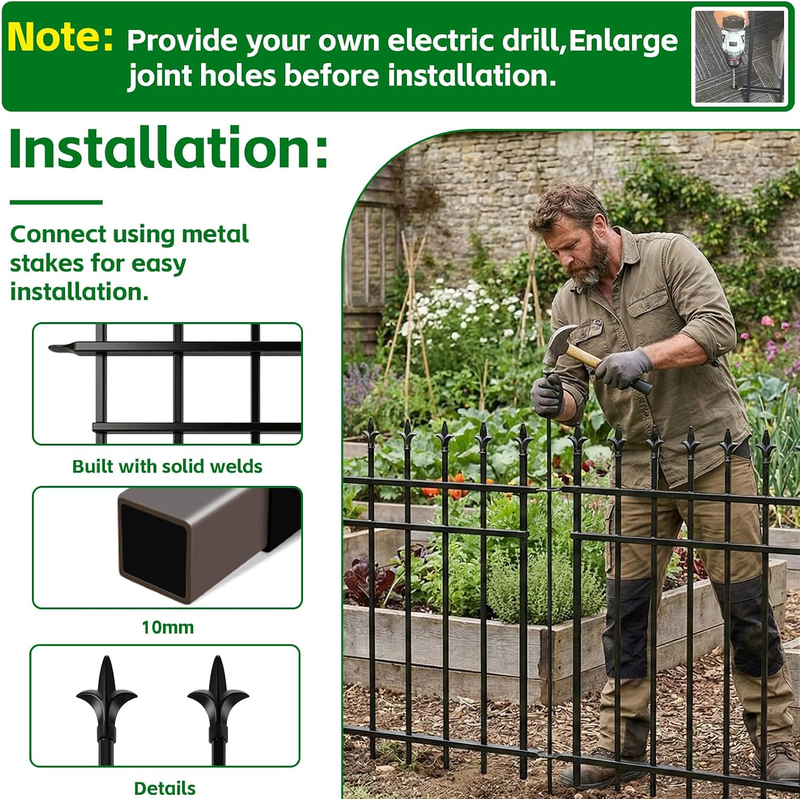 Metal Garden Fence Panels 5 Pack 91Cm High 3.5M Rustproof Pets Barrier Black Set Does not apply
