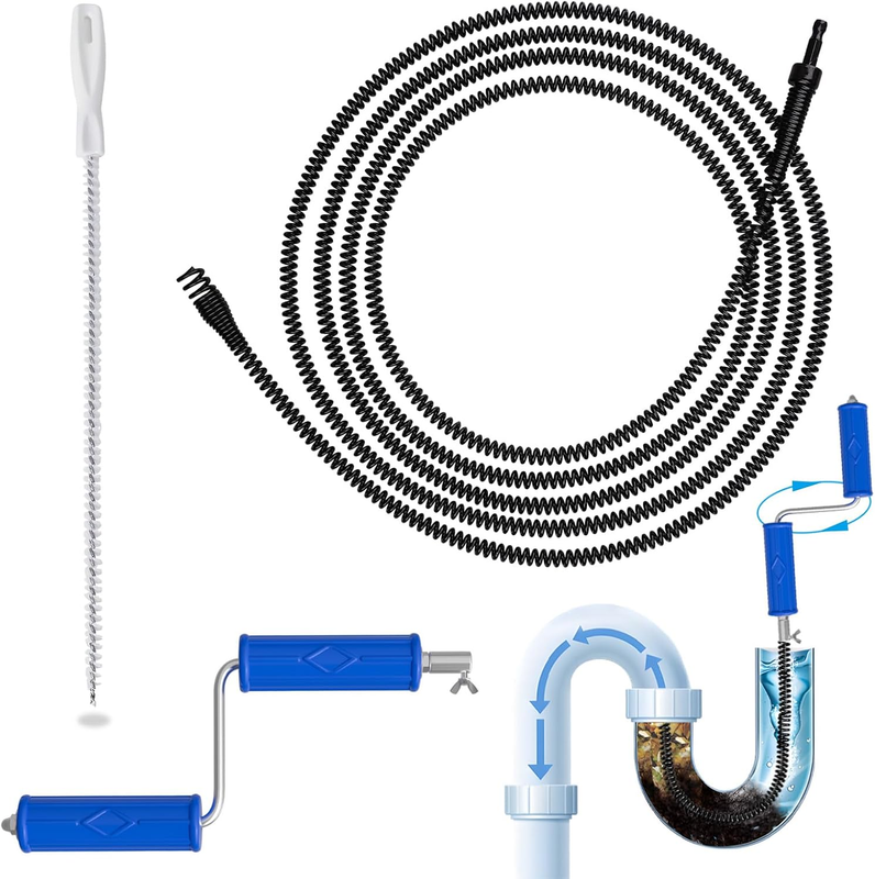Drain Snake 8mm 5M Pipe Cleaning Spiral Auger Sink Bath Shower Blockage Tool Kit Unbranded