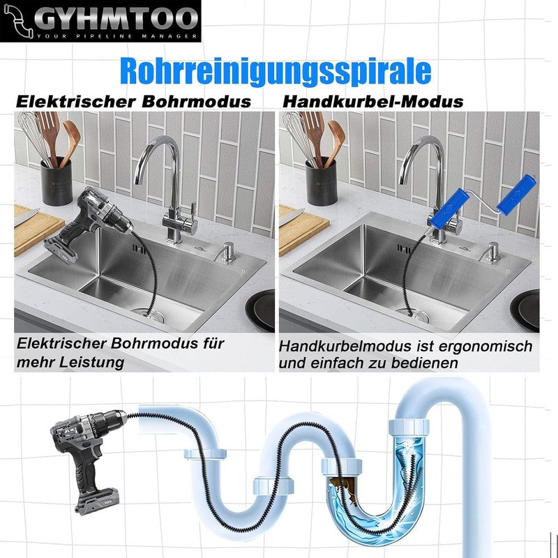 Drain Snake 8mm 5M Pipe Cleaning Spiral Auger Sink Bath Shower Blockage Tool Kit Unbranded