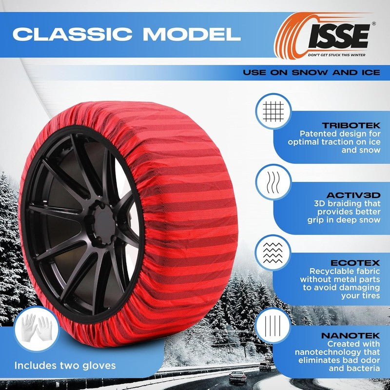 ISSE Snow Socks T62 Homologated Textile Chains Car Ice Tyre 13-18 Inch ISSE