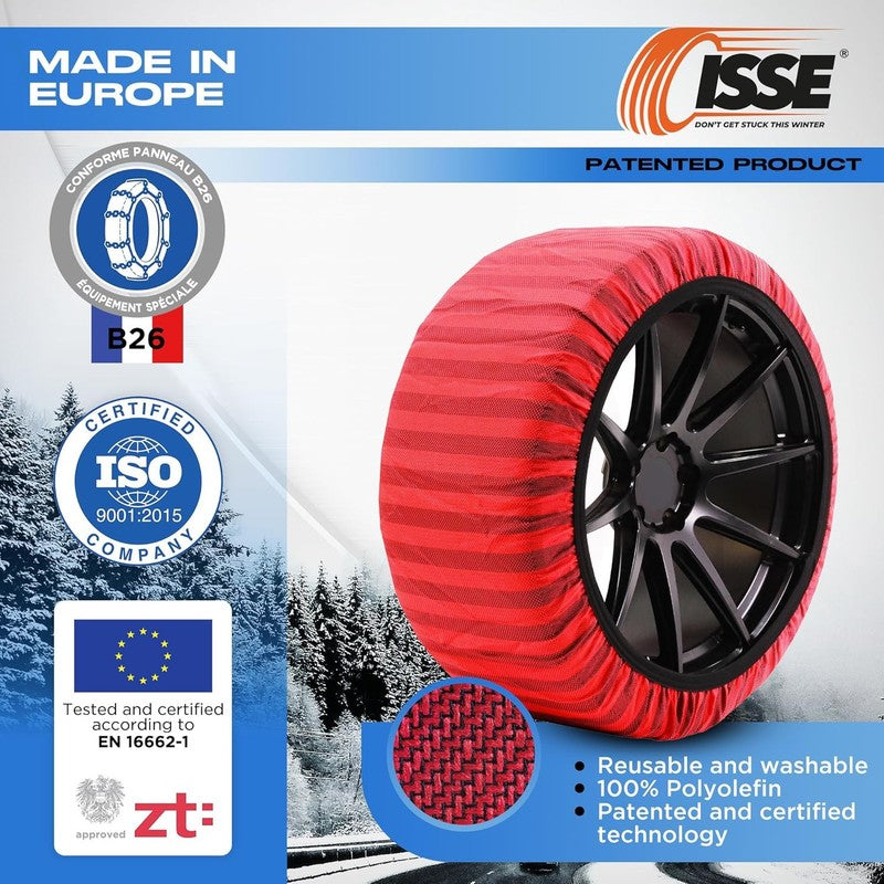 ISSE Snow Socks T62 Homologated Textile Chains Car Ice Tyre 13-18 Inch ISSE