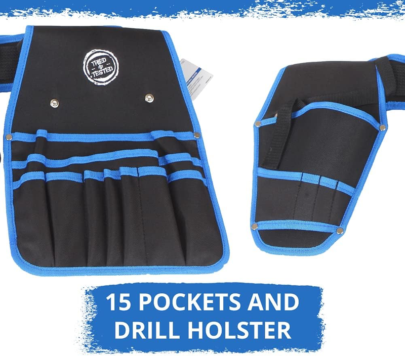 Tool Belt Drill Holster 15 Pocket Work Pouch 600D Polyester Carpenter Trade Tool Does not apply