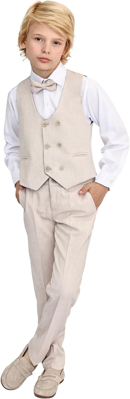 Boys Formal Suit Set Wedding Bearer 4Pc Vest Shirt Bow Tie Trousers 13-14years Unbranded