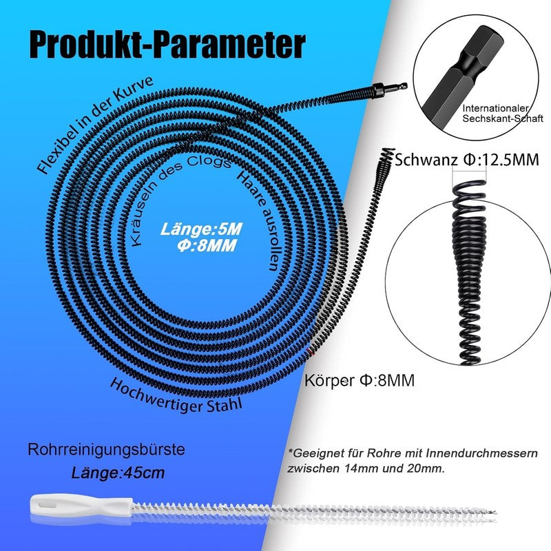 Drain Cleaning Spiral 8 MM X 10m Pipe Unblocker Snake Spring Steel Plumber Tools Does not apply