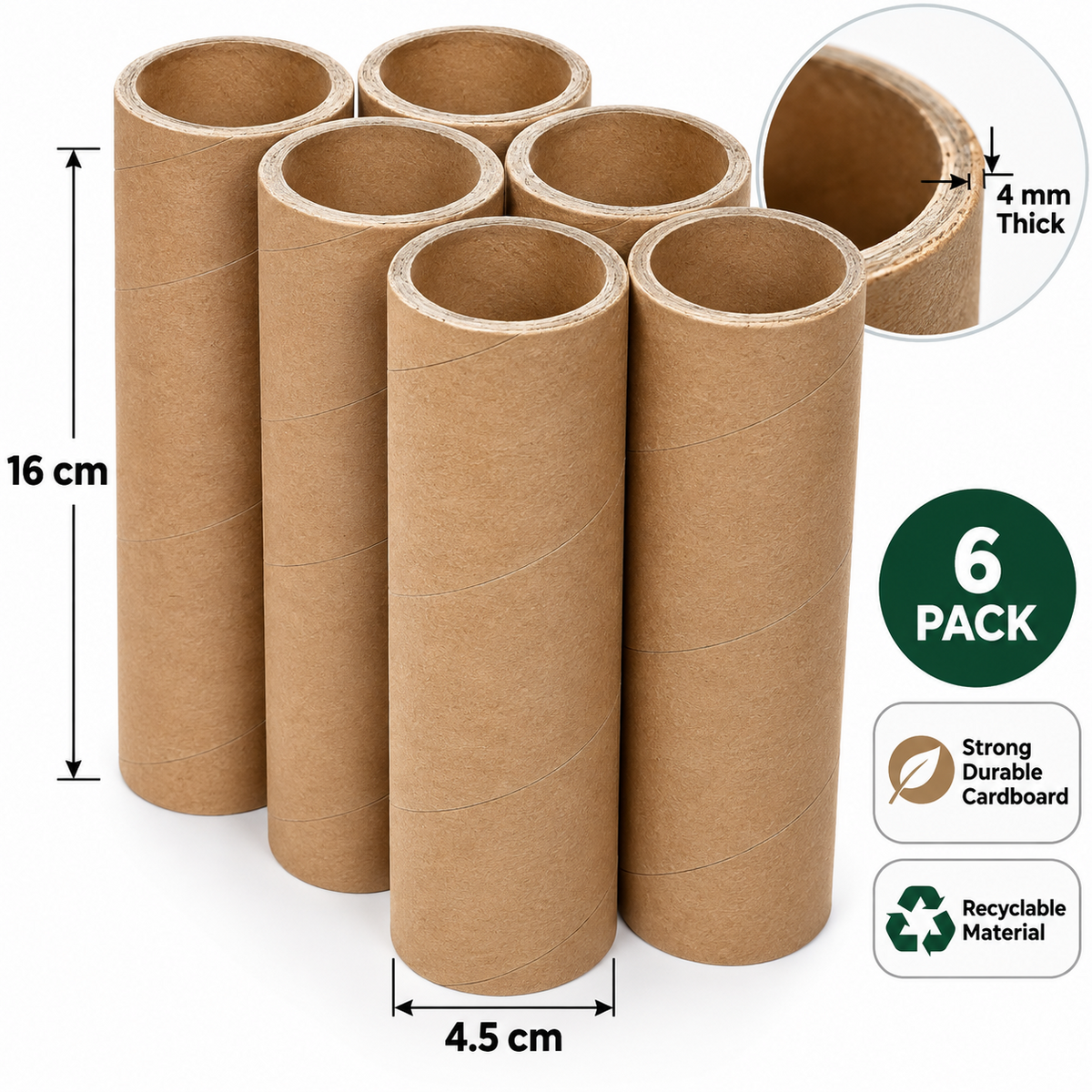 Heavy Duty Cardboard Tubes 4mm Thick arts And Crafts Projects 16cm Length Unbranded