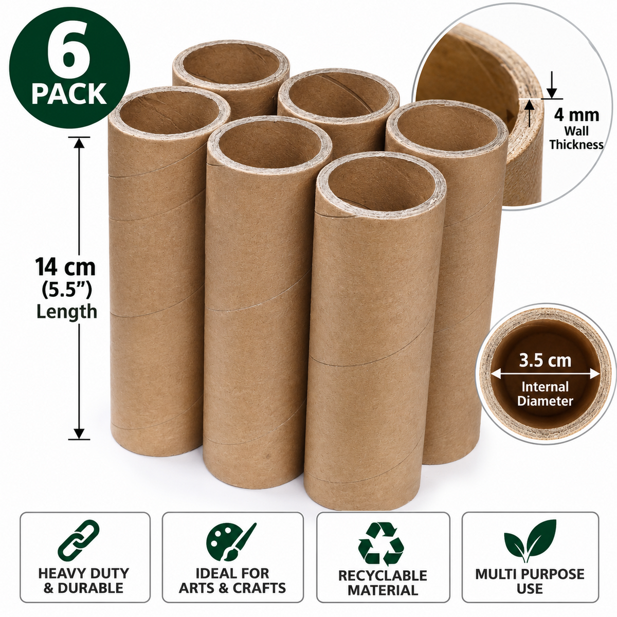Heavy Duty Cardboard Tubes 4mm Thick arts And Crafts Projects 5.5'' 14cm Length Unbranded