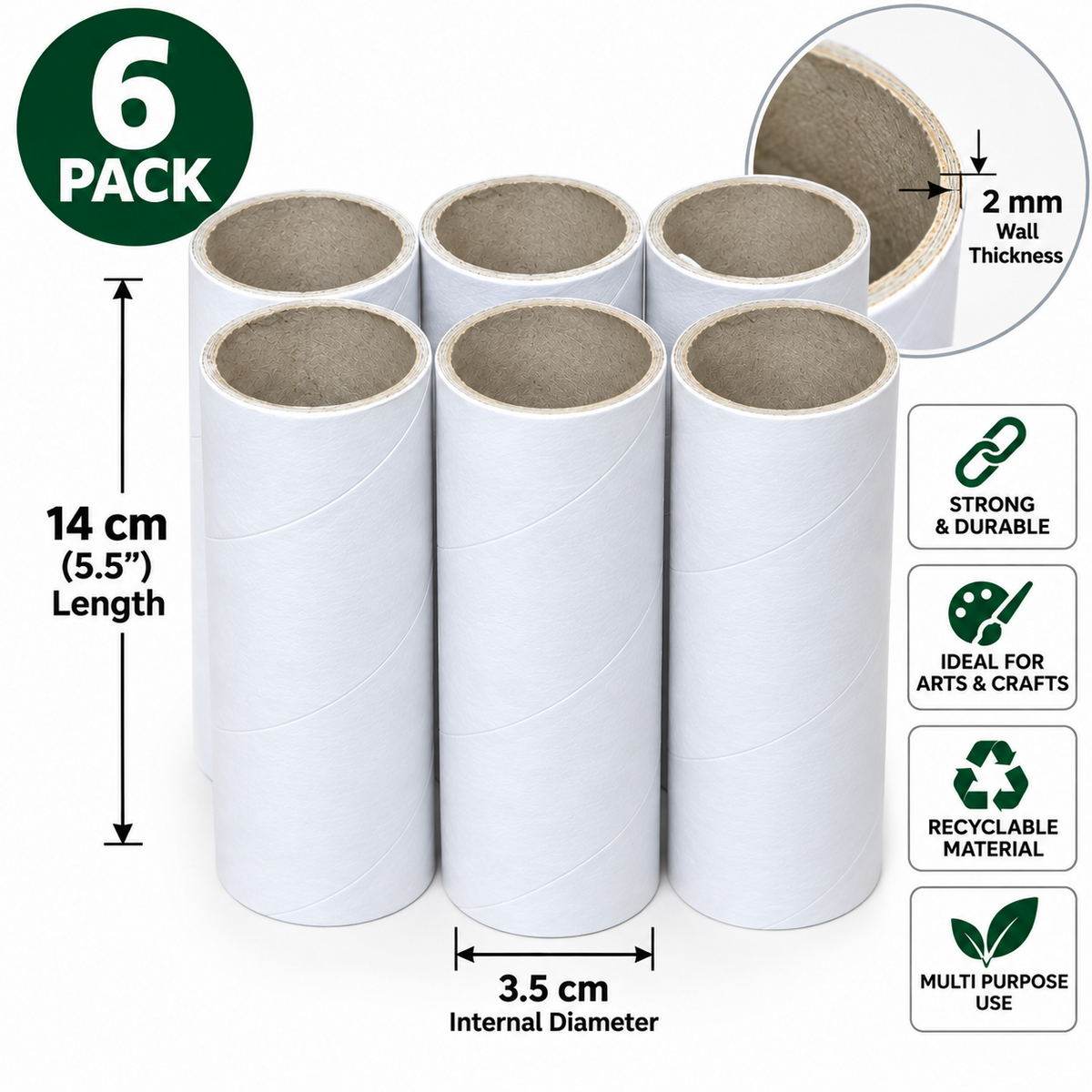 Heavy Duty Cardboard Tubes arts And Crafts Projects 5.5'' 14cm 6Pack Unbranded